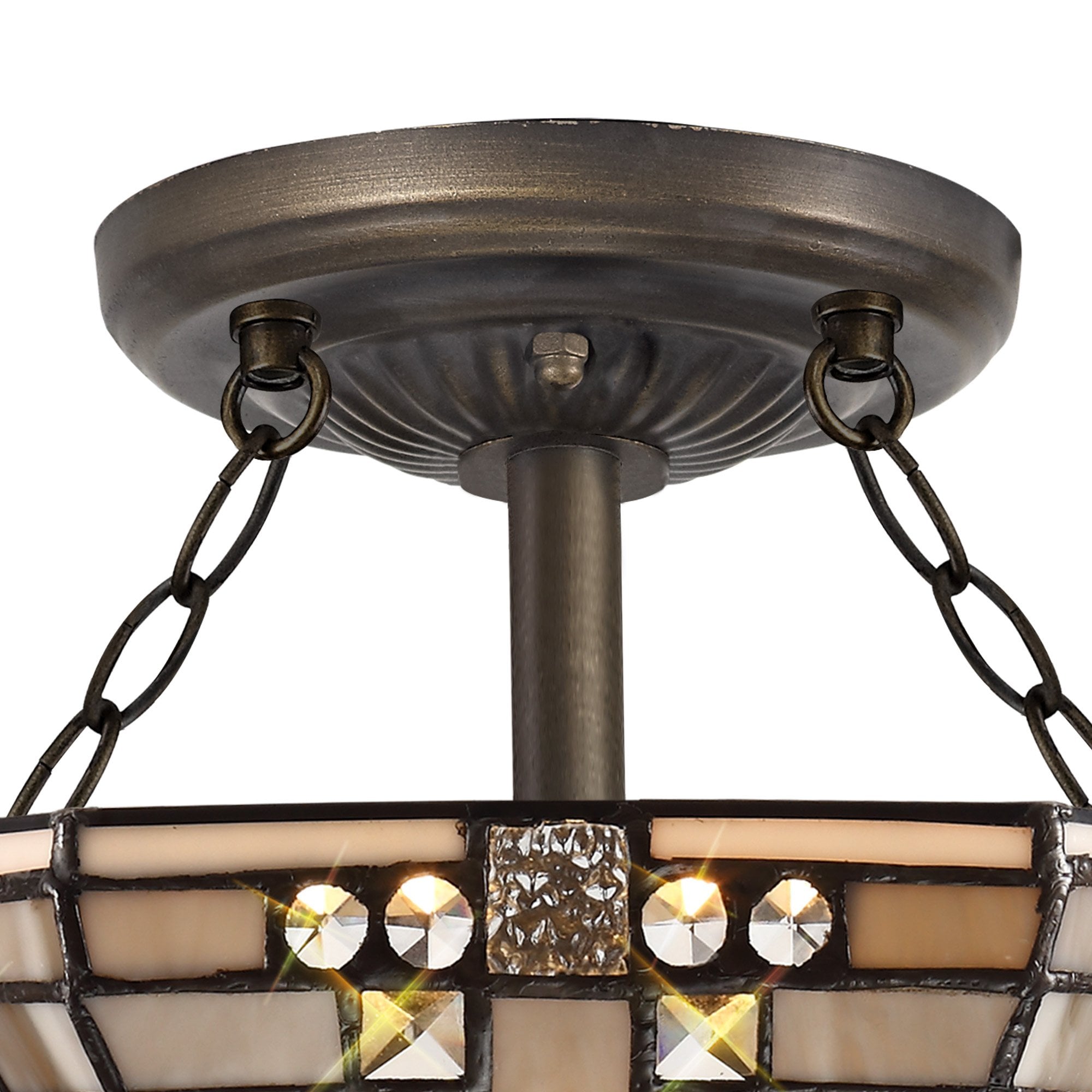 NLK00179 Azure 2 Light Semi Ceiling With Tiffany Shade 30cm Shade White/Grey/Black/Clear Crystal/Aged Antique Brass