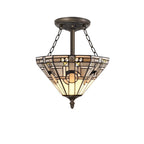 NLK00189 Azure 3 Light Semi Ceiling With Tiffany Shade 30cm Shade White/Grey/Black/Clear Crystal/Aged Antique Brass