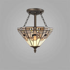 NLK00189 Azure 3 Light Semi Ceiling With Tiffany Shade 30cm Shade White/Grey/Black/Clear Crystal/Aged Antique Brass