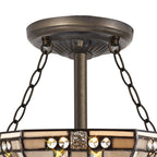 NLK00189 Azure 3 Light Semi Ceiling With Tiffany Shade 30cm Shade White/Grey/Black/Clear Crystal/Aged Antique Brass
