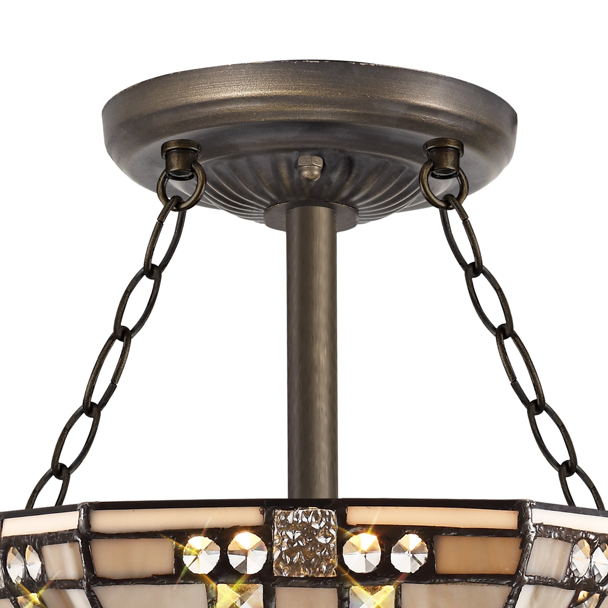 NLK00189 Azure 3 Light Semi Ceiling With Tiffany Shade 30cm Shade White/Grey/Black/Clear Crystal/Aged Antique Brass