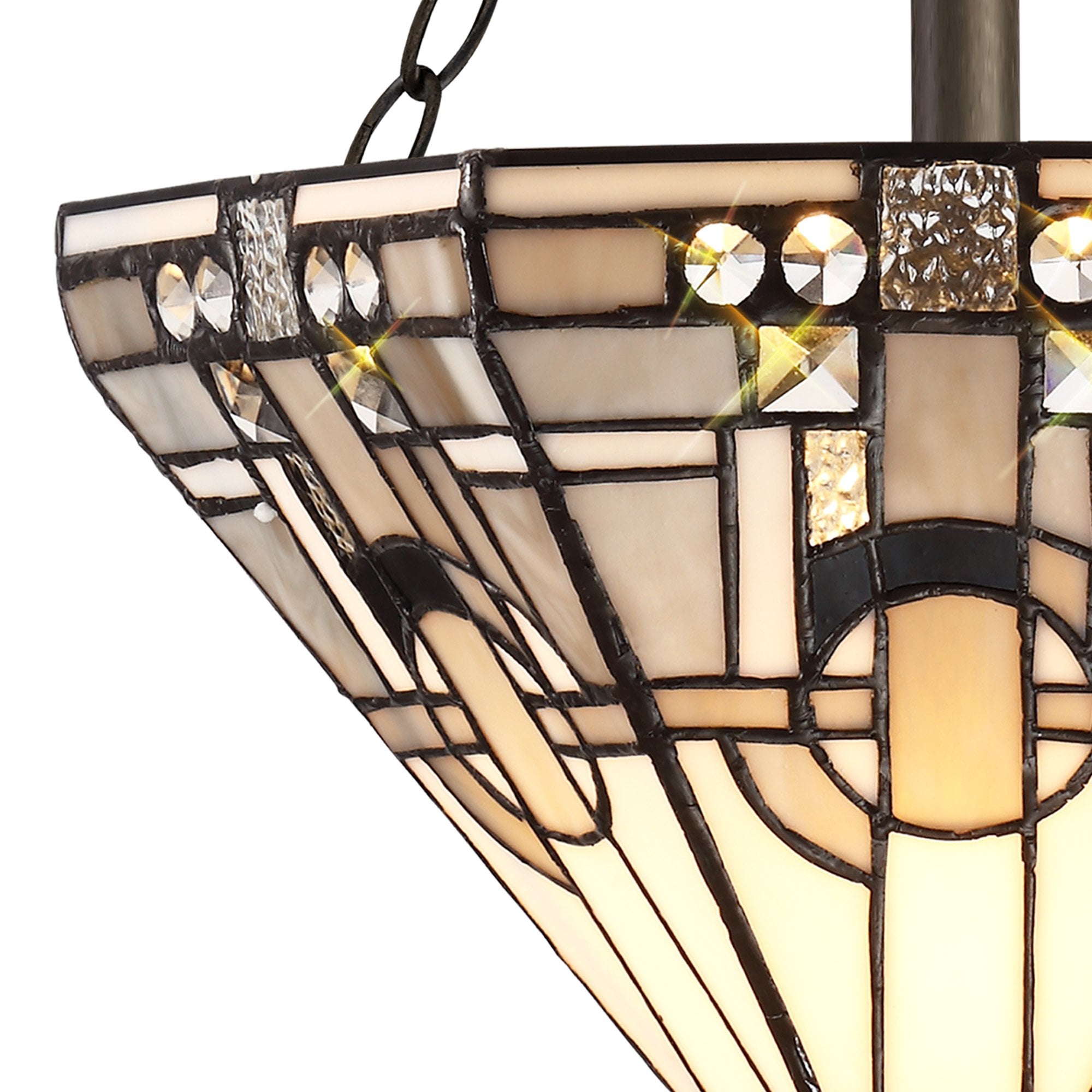 NLK00189 Azure 3 Light Semi Ceiling With Tiffany Shade 30cm Shade White/Grey/Black/Clear Crystal/Aged Antique Brass