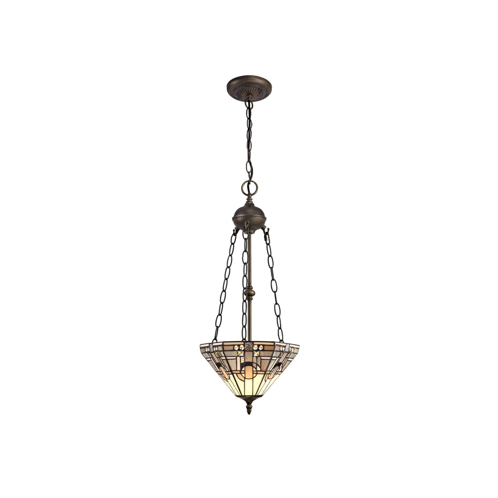 NLK00199 Azure 2 Light Up Lighter Pendant With 30cm Tiffany Shade White/Grey/Black/Clear Crystal/Aged Antique Brass