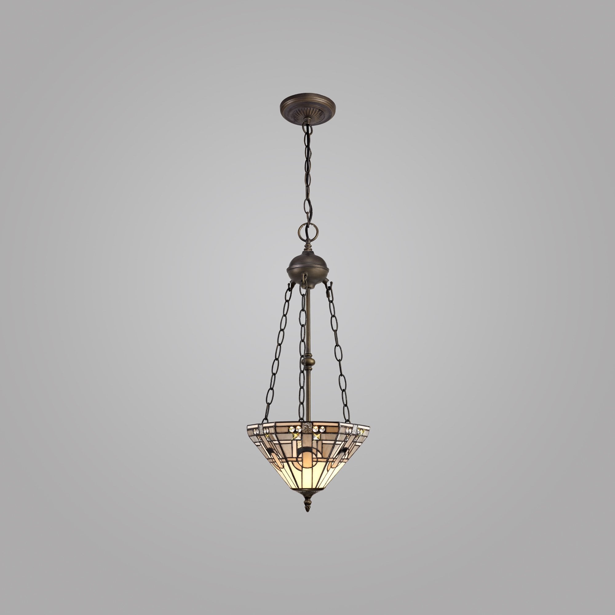 NLK00199 Azure 2 Light Up Lighter Pendant With 30cm Tiffany Shade White/Grey/Black/Clear Crystal/Aged Antique Brass