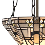NLK00199 Azure 2 Light Up Lighter Pendant With 30cm Tiffany Shade White/Grey/Black/Clear Crystal/Aged Antique Brass