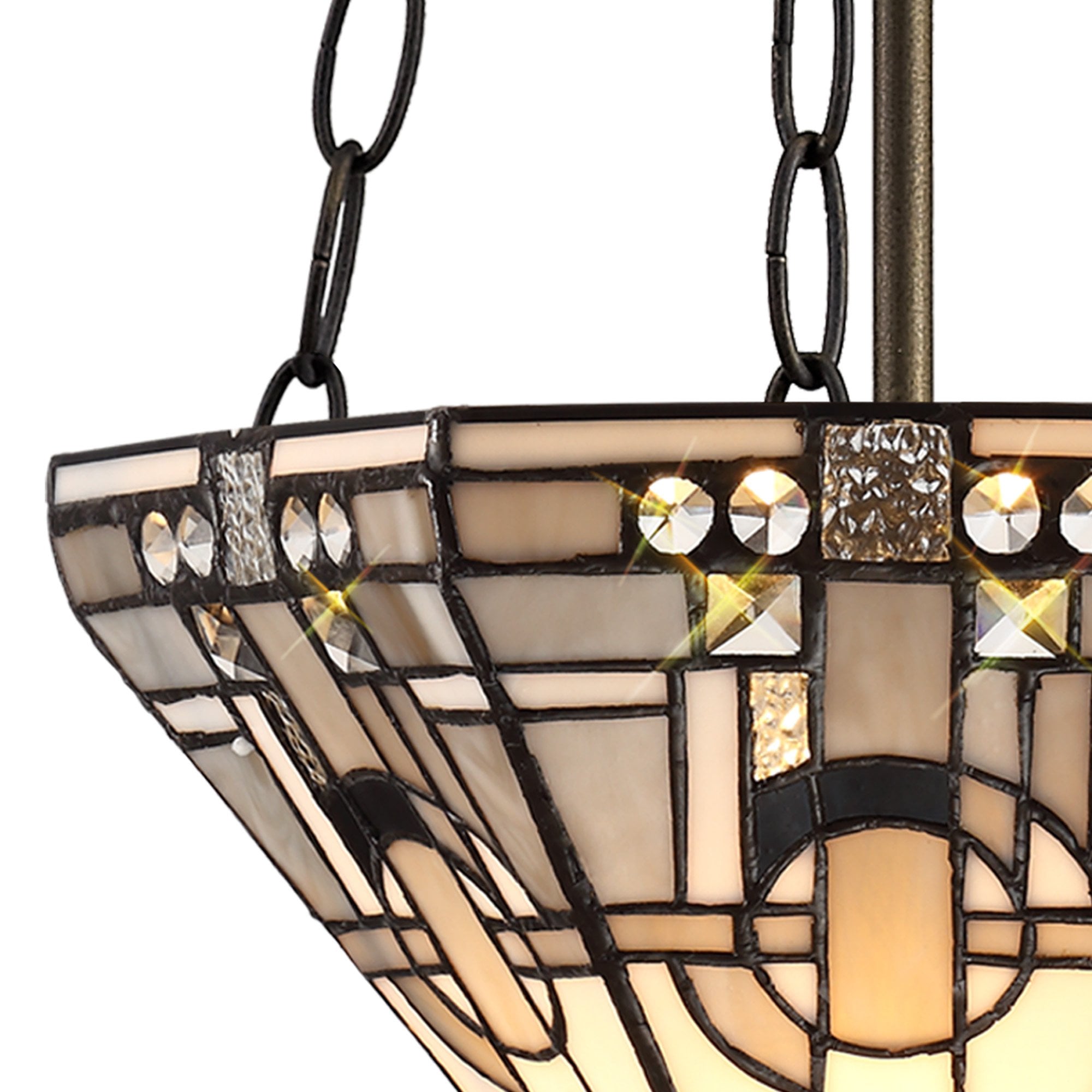 NLK00199 Azure 2 Light Up Lighter Pendant With 30cm Tiffany Shade White/Grey/Black/Clear Crystal/Aged Antique Brass