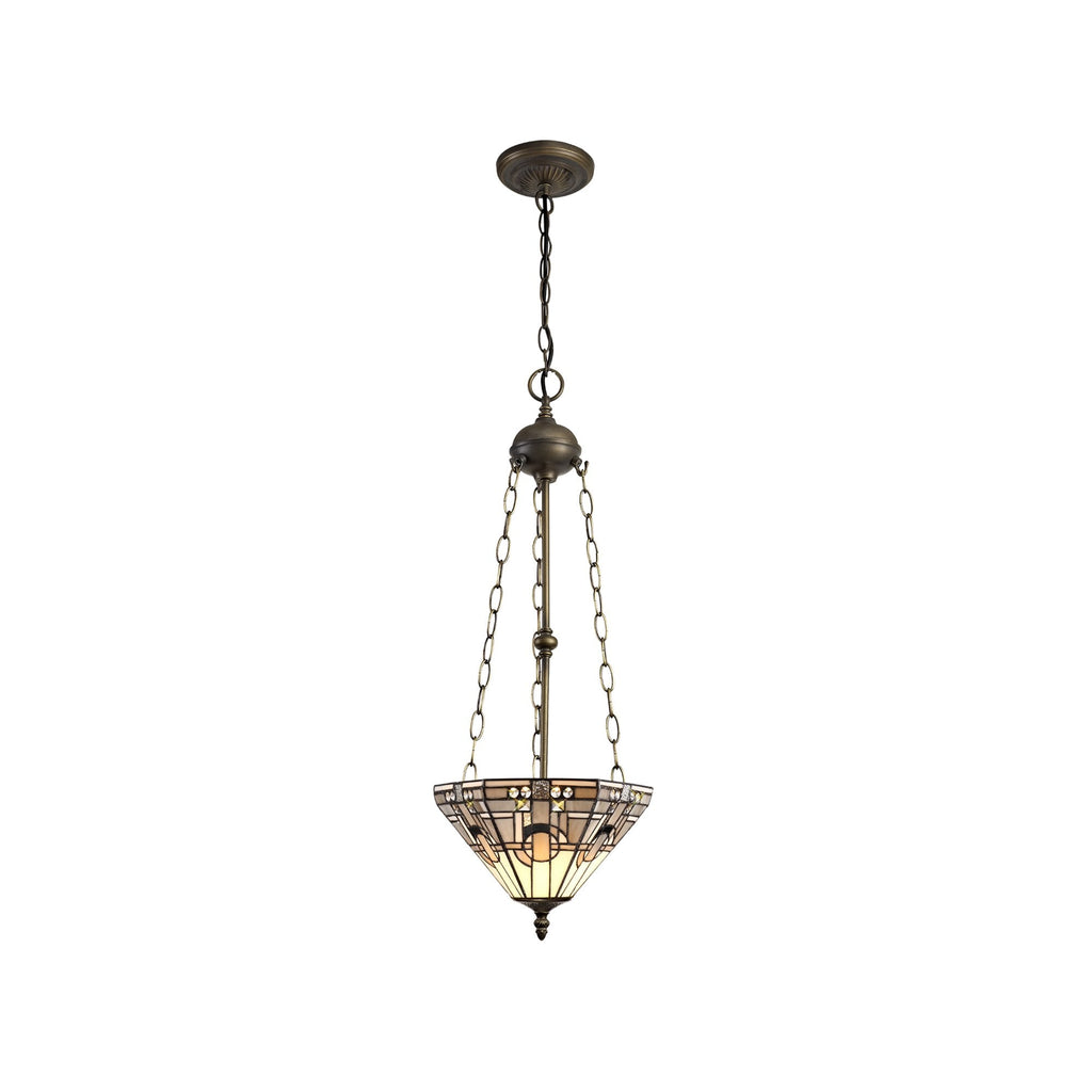 NLK00209 Azure 3 Light Up Lighter Pendant With 30cm Tiffany Shade White/Grey/Black/Clear Crystal/Aged Antique Brass