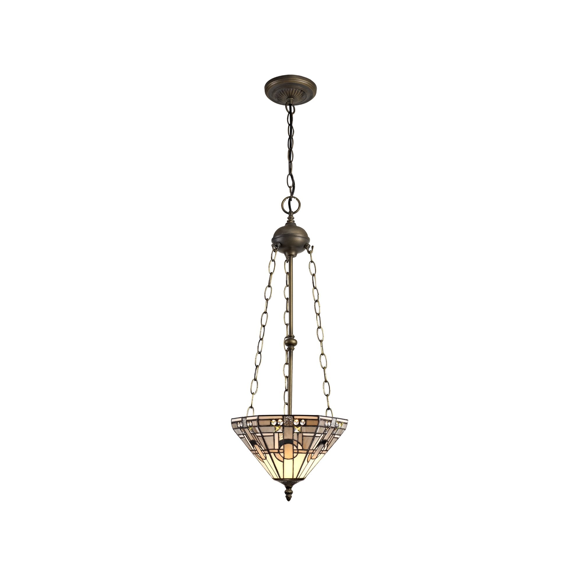 NLK00209 Azure 3 Light Up Lighter Pendant With 30cm Tiffany Shade White/Grey/Black/Clear Crystal/Aged Antique Brass