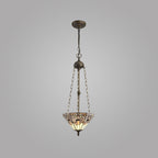 NLK00209 Azure 3 Light Up Lighter Pendant With 30cm Tiffany Shade White/Grey/Black/Clear Crystal/Aged Antique Brass