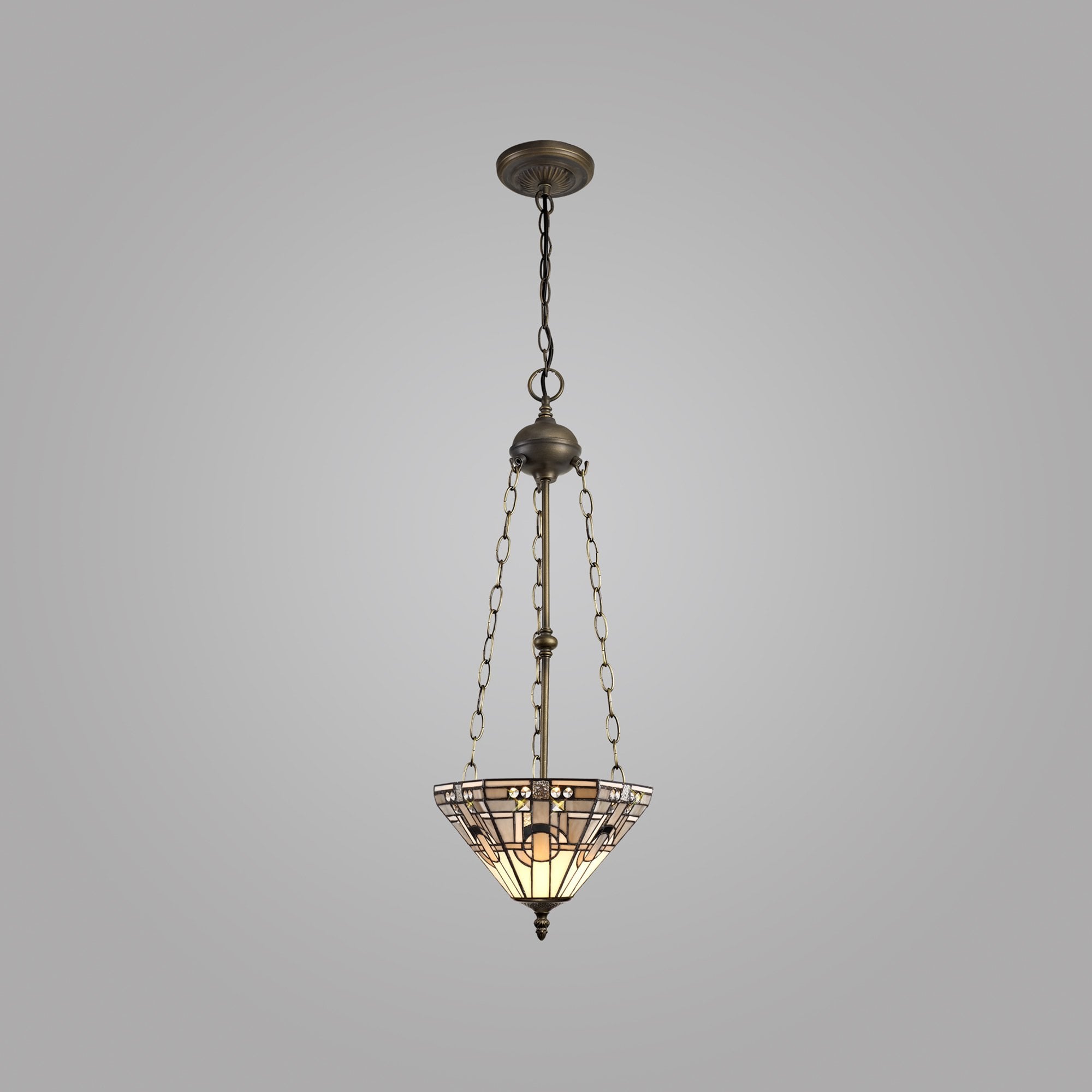NLK00209 Azure 3 Light Up Lighter Pendant With 30cm Tiffany Shade White/Grey/Black/Clear Crystal/Aged Antique Brass