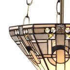 NLK00209 Azure 3 Light Up Lighter Pendant With 30cm Tiffany Shade White/Grey/Black/Clear Crystal/Aged Antique Brass