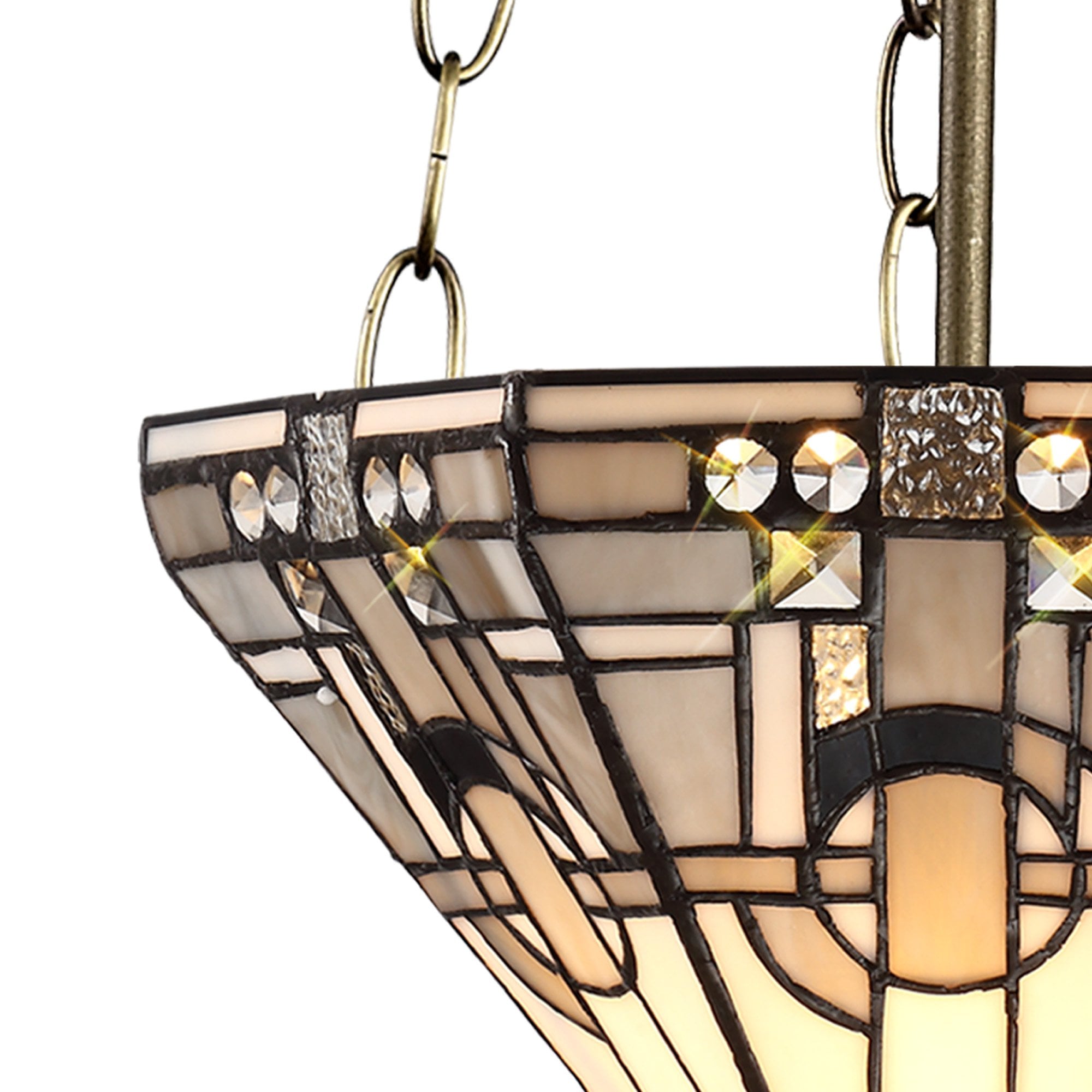 NLK00209 Azure 3 Light Up Lighter Pendant With 30cm Tiffany Shade White/Grey/Black/Clear Crystal/Aged Antique Brass