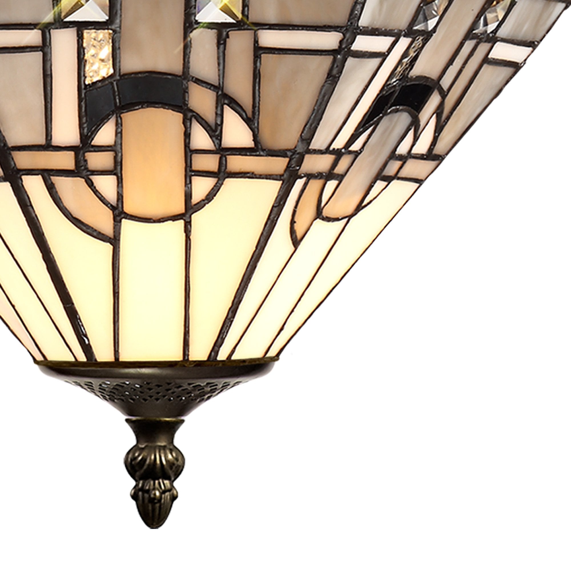 NLK00209 Azure 3 Light Up Lighter Pendant With 30cm Tiffany Shade White/Grey/Black/Clear Crystal/Aged Antique Brass