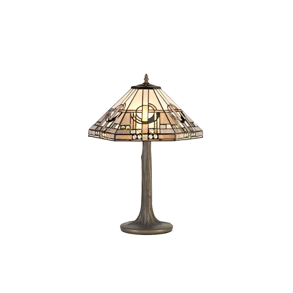 NLK00219 Azure 2 Light Tree Like Table Lamp With 40cm Tiffany Shade White/Grey/Black/Clear Crystal/Aged Antique Brass