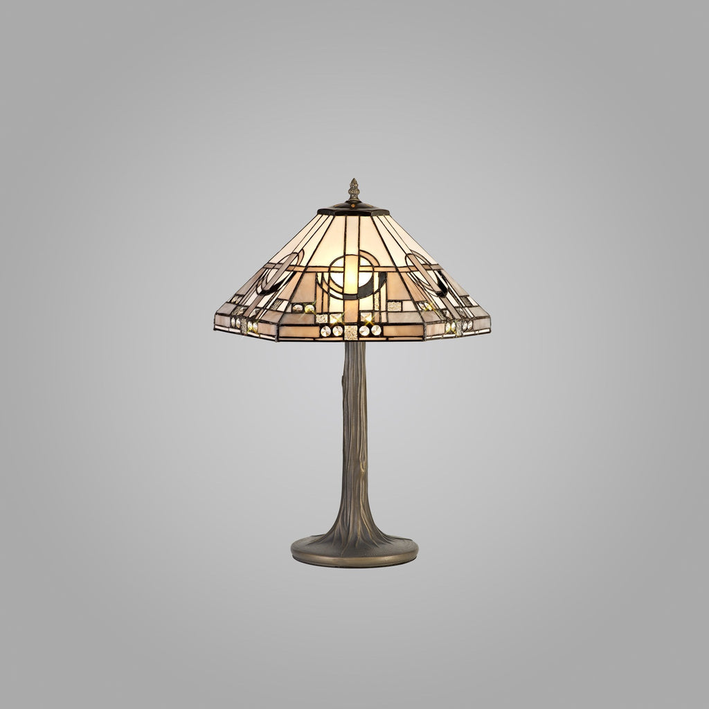 NLK00219 Azure 2 Light Tree Like Table Lamp With 40cm Tiffany Shade White/Grey/Black/Clear Crystal/Aged Antique Brass