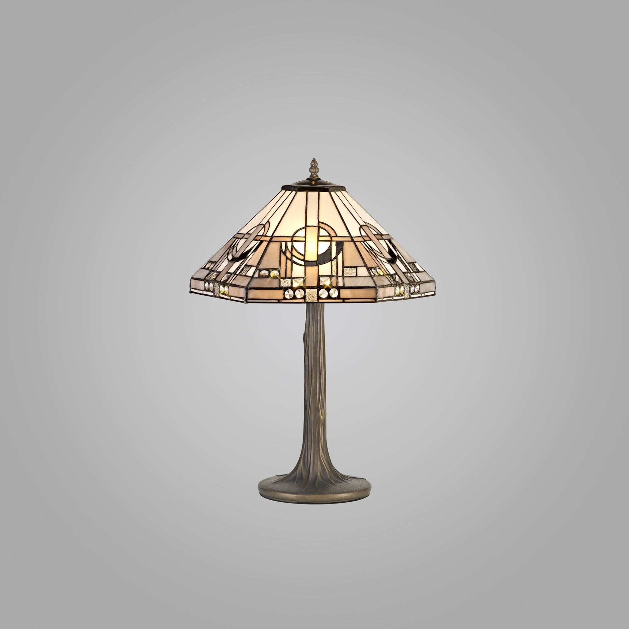 NLK00219 Azure 2 Light Tree Like Table Lamp With 40cm Tiffany Shade White/Grey/Black/Clear Crystal/Aged Antique Brass