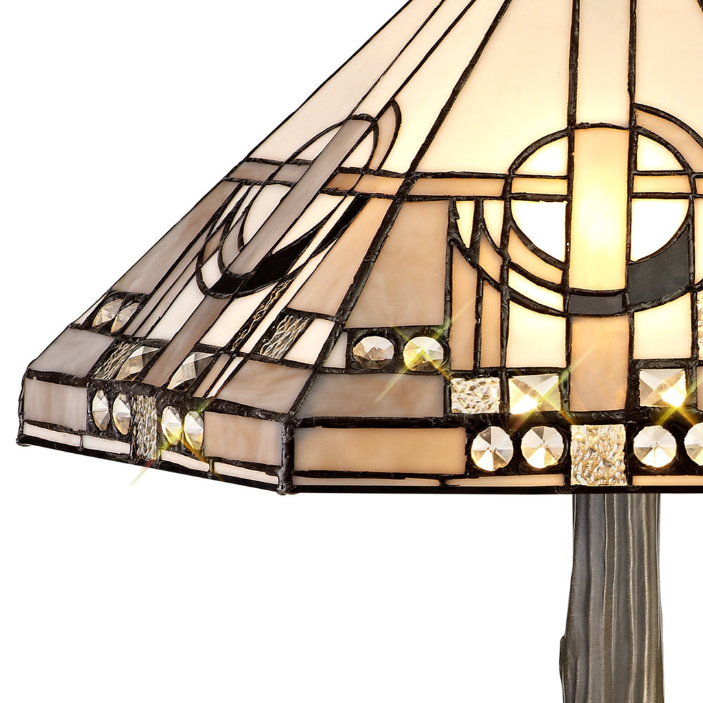NLK00219 Azure 2 Light Tree Like Table Lamp With 40cm Tiffany Shade White/Grey/Black/Clear Crystal/Aged Antique Brass