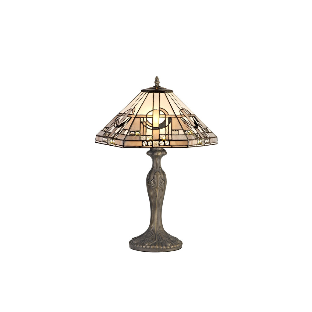 NLK00229 Azure 2 Light Curved Table Lamp With 40cm Tiffany Shade White/Grey/Black/Clear Crystal/Aged Antique Brass