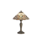 NLK00229 Azure 2 Light Curved Table Lamp With 40cm Tiffany Shade White/Grey/Black/Clear Crystal/Aged Antique Brass