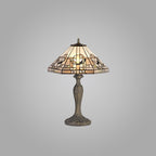 NLK00229 Azure 2 Light Curved Table Lamp With 40cm Tiffany Shade White/Grey/Black/Clear Crystal/Aged Antique Brass