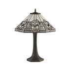 NLK00229 Azure 2 Light Curved Table Lamp With 40cm Tiffany Shade White/Grey/Black/Clear Crystal/Aged Antique Brass