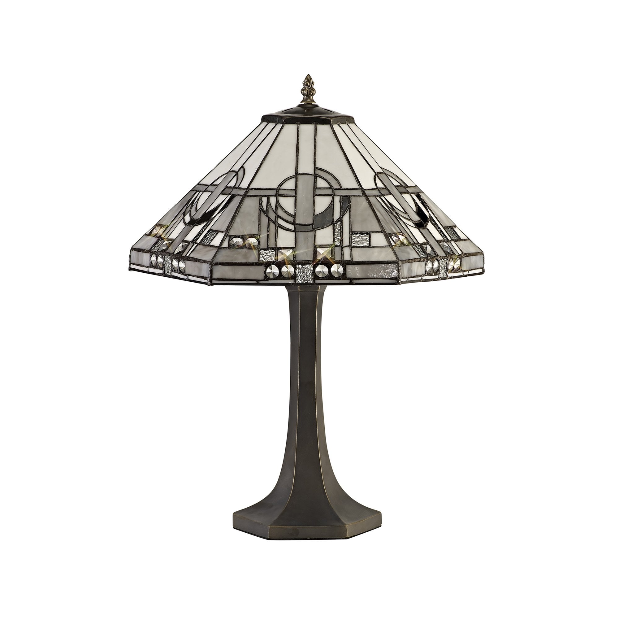 NLK00229 Azure 2 Light Curved Table Lamp With 40cm Tiffany Shade White/Grey/Black/Clear Crystal/Aged Antique Brass