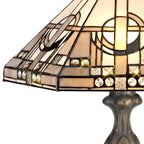 NLK00229 Azure 2 Light Curved Table Lamp With 40cm Tiffany Shade White/Grey/Black/Clear Crystal/Aged Antique Brass