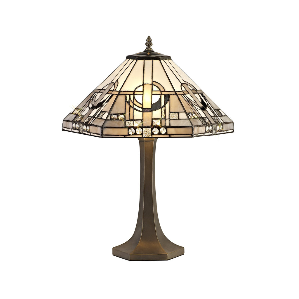 NLK00239 Azure 2 Light Octagonal Table Lamp With 40cm Tiffany Shade White/Grey/Black/Clear Crystal/Aged Antique Brass