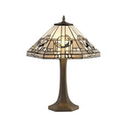 NLK00239 Azure 2 Light Octagonal Table Lamp With 40cm Tiffany Shade White/Grey/Black/Clear Crystal/Aged Antique Brass