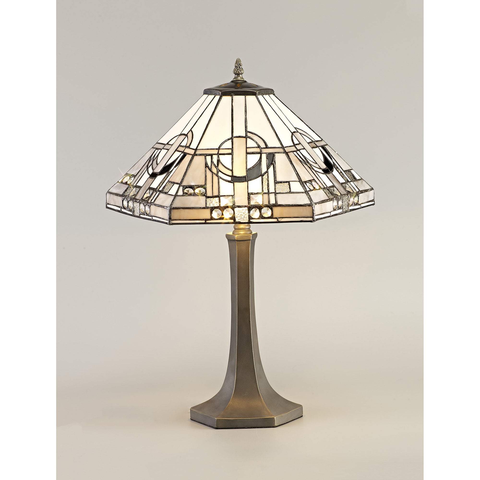 NLK00239 Azure 2 Light Octagonal Table Lamp With 40cm Tiffany Shade White/Grey/Black/Clear Crystal/Aged Antique Brass