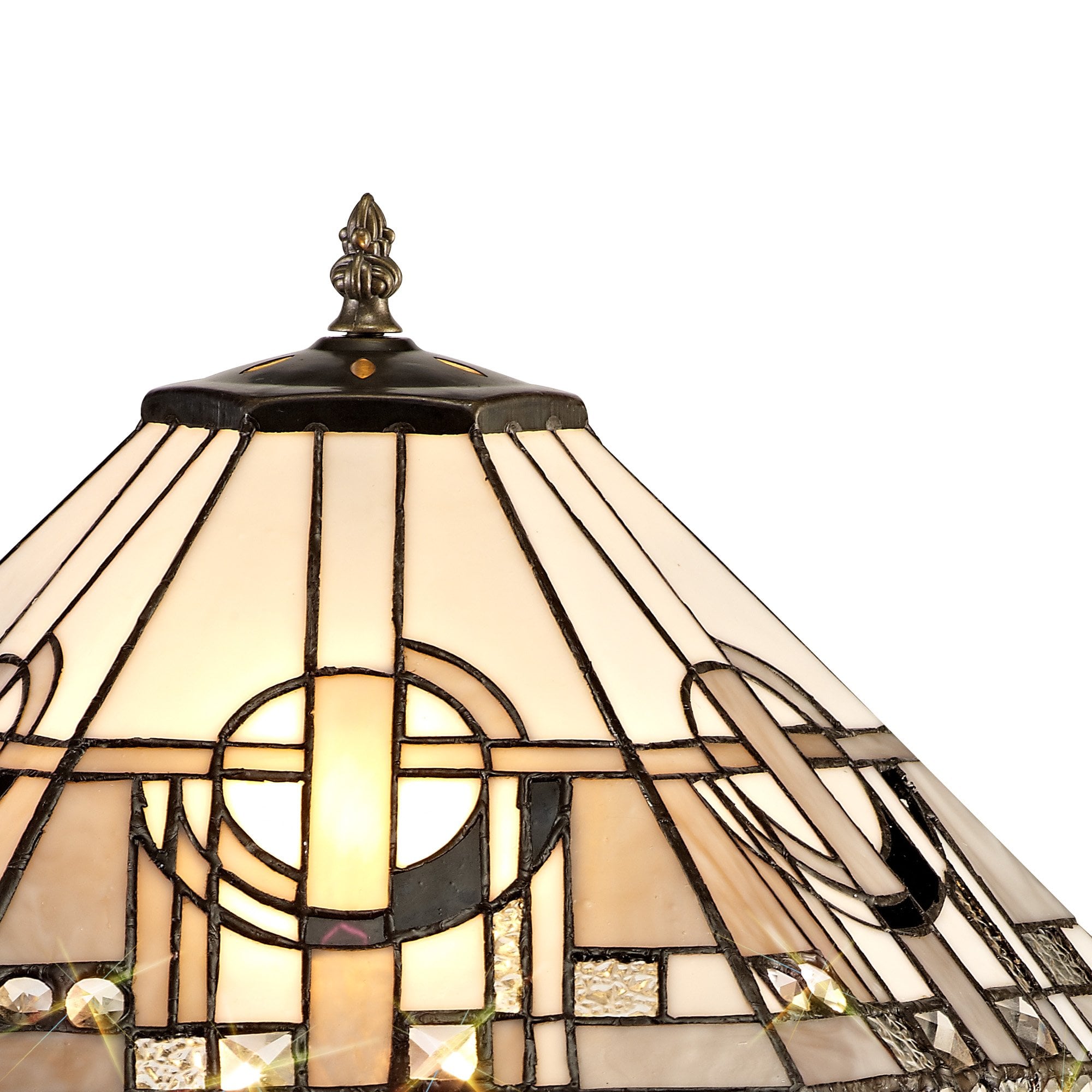 NLK00239 Azure 2 Light Octagonal Table Lamp With 40cm Tiffany Shade White/Grey/Black/Clear Crystal/Aged Antique Brass