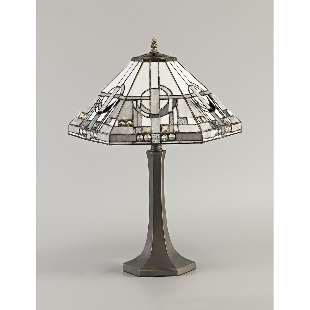 NLK00239 Azure 2 Light Octagonal Table Lamp With 40cm Tiffany Shade White/Grey/Black/Clear Crystal/Aged Antique Brass
