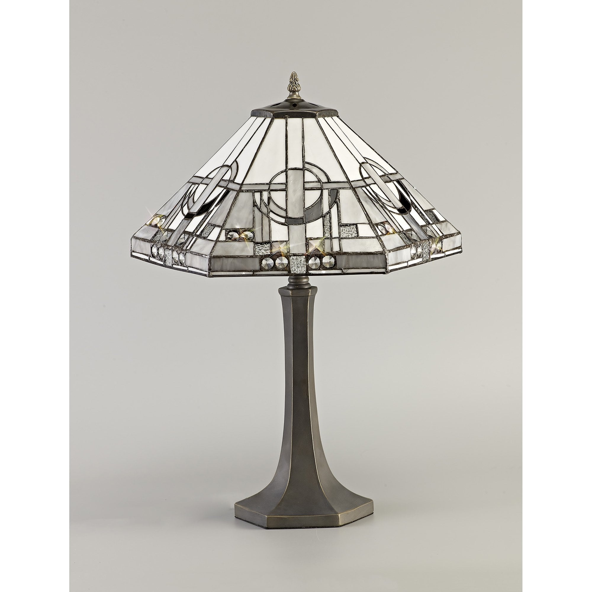 NLK00239 Azure 2 Light Octagonal Table Lamp With 40cm Tiffany Shade White/Grey/Black/Clear Crystal/Aged Antique Brass
