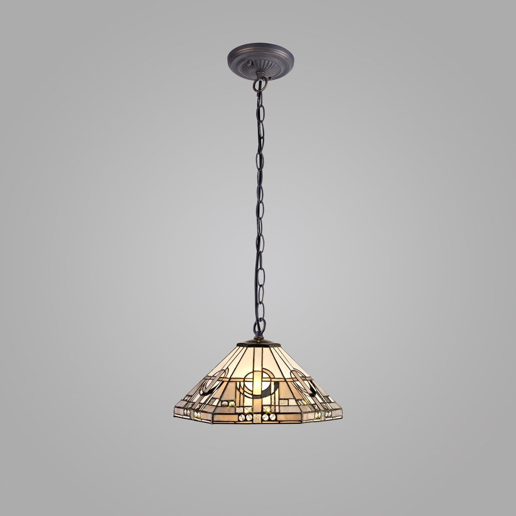 NLK00249 Azure 1 Light Down Lighter Pendant With 40cm Tiffany Shade White/Grey/Black/Clear Crystal/Aged Antique Brass