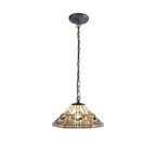 NLK00249 Azure 1 Light Down Lighter Pendant With 40cm Tiffany Shade White/Grey/Black/Clear Crystal/Aged Antique Brass