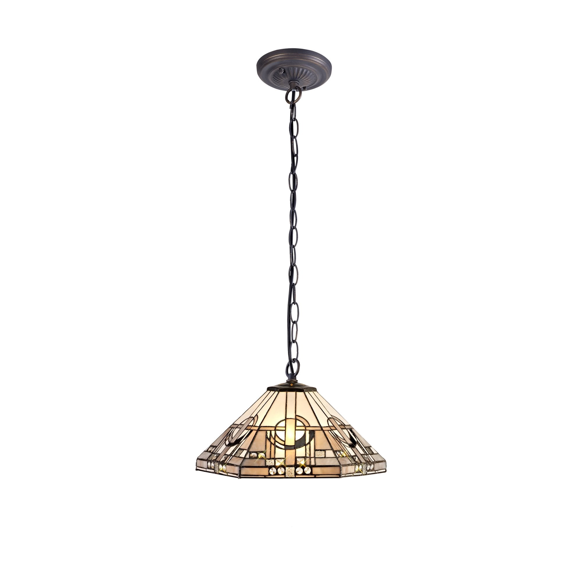 NLK00249 Azure 1 Light Down Lighter Pendant With 40cm Tiffany Shade White/Grey/Black/Clear Crystal/Aged Antique Brass