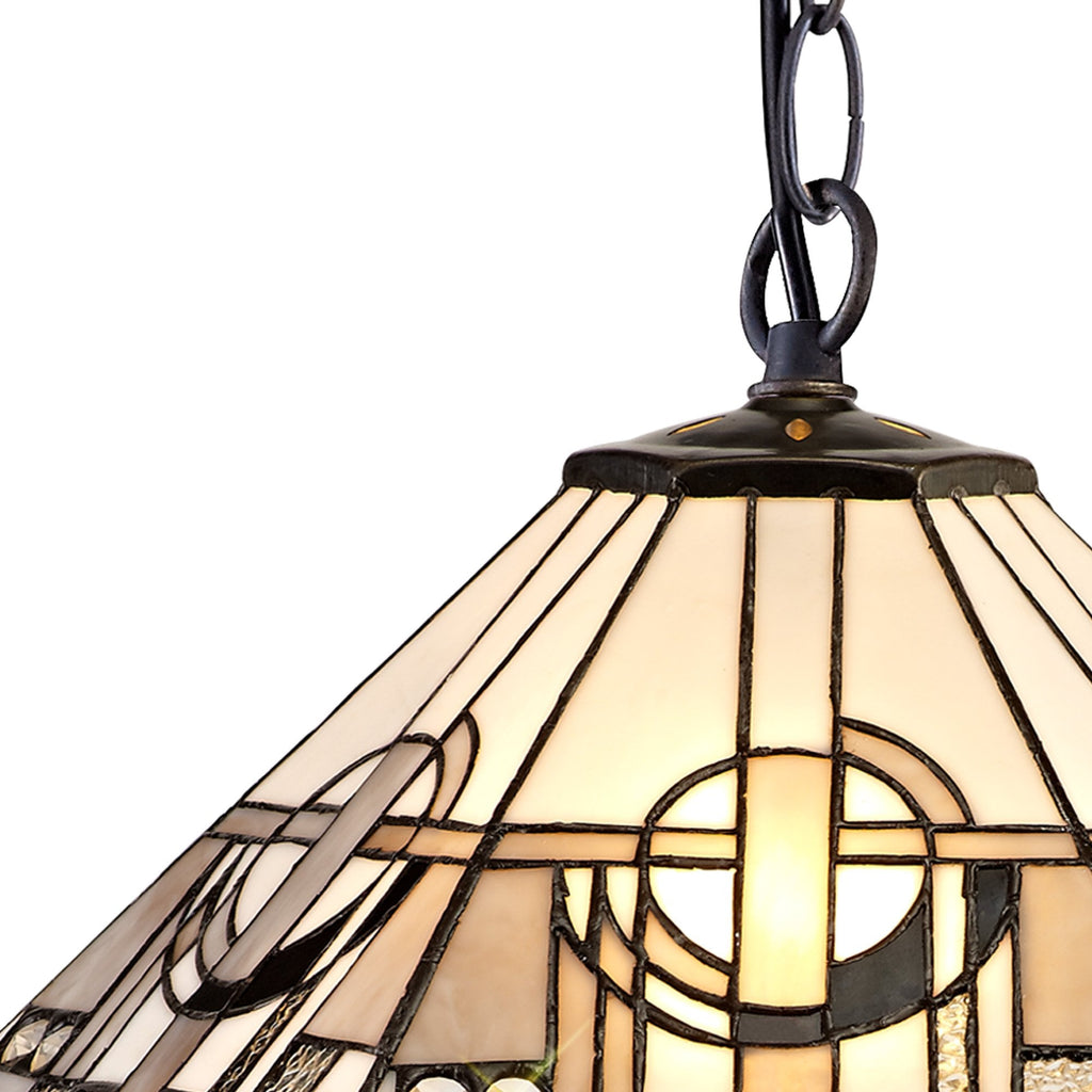 NLK00249 Azure 1 Light Down Lighter Pendant With 40cm Tiffany Shade White/Grey/Black/Clear Crystal/Aged Antique Brass