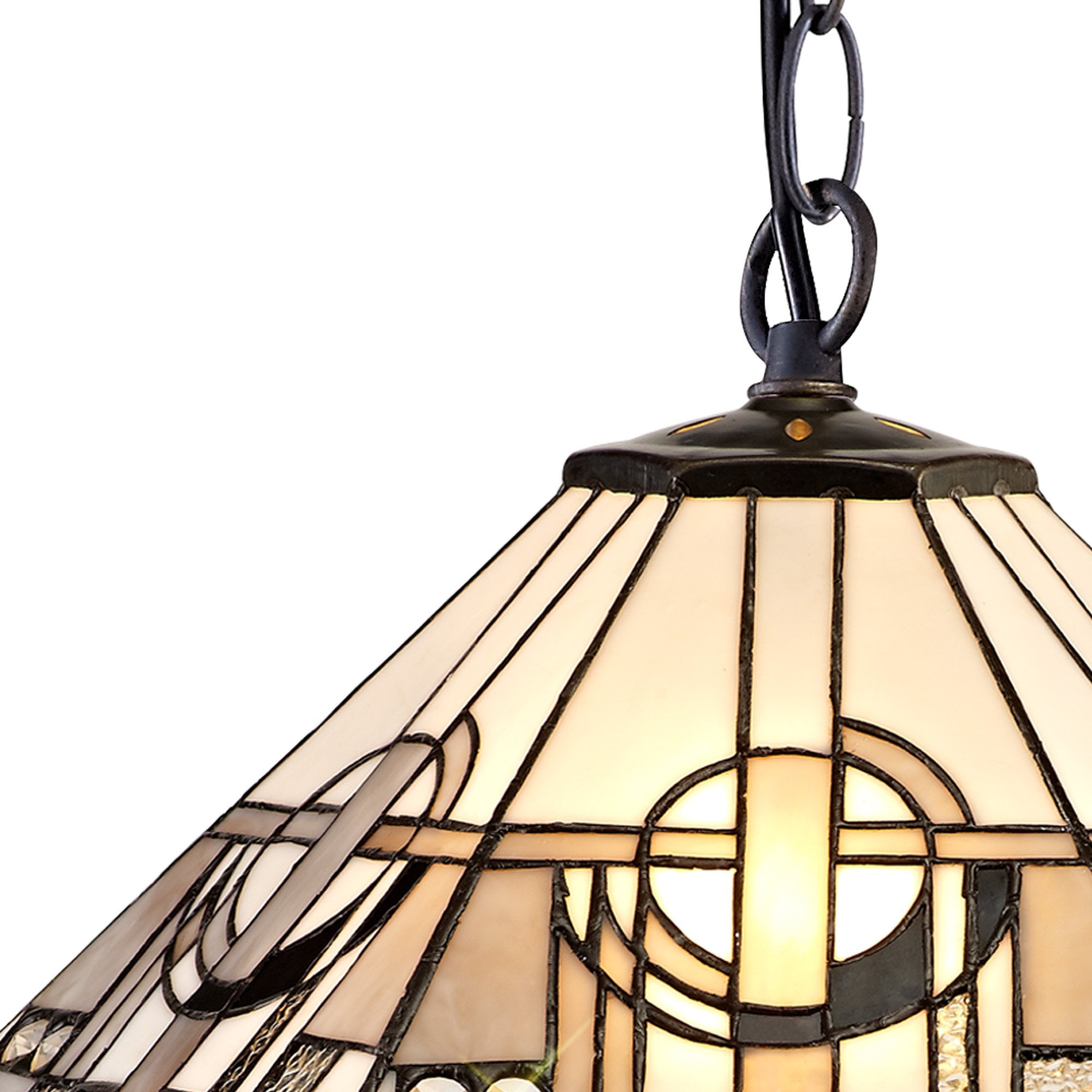 NLK00249 Azure 1 Light Down Lighter Pendant With 40cm Tiffany Shade White/Grey/Black/Clear Crystal/Aged Antique Brass