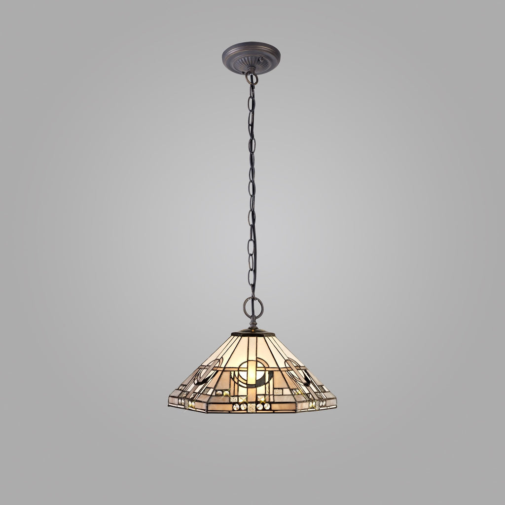 NLK00259 Azure 2 Light Down Lighter Pendant With 40cm Tiffany Shade White/Grey/Black/Clear Crystal/Aged Antique Brass