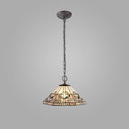 NLK00259 Azure 2 Light Down Lighter Pendant With 40cm Tiffany Shade White/Grey/Black/Clear Crystal/Aged Antique Brass