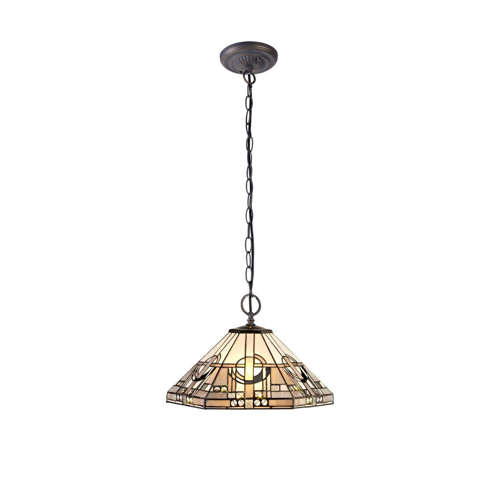 NLK00259 Azure 2 Light Down Lighter Pendant With 40cm Tiffany Shade White/Grey/Black/Clear Crystal/Aged Antique Brass
