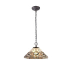 NLK00259 Azure 2 Light Down Lighter Pendant With 40cm Tiffany Shade White/Grey/Black/Clear Crystal/Aged Antique Brass
