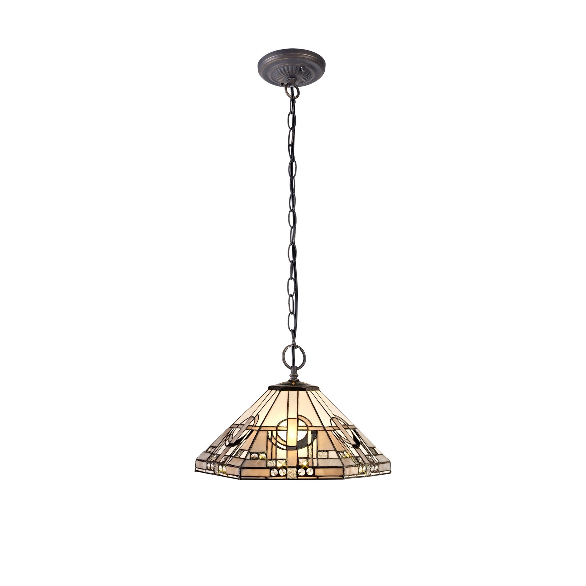 NLK00259 Azure 2 Light Down Lighter Pendant With 40cm Tiffany Shade White/Grey/Black/Clear Crystal/Aged Antique Brass