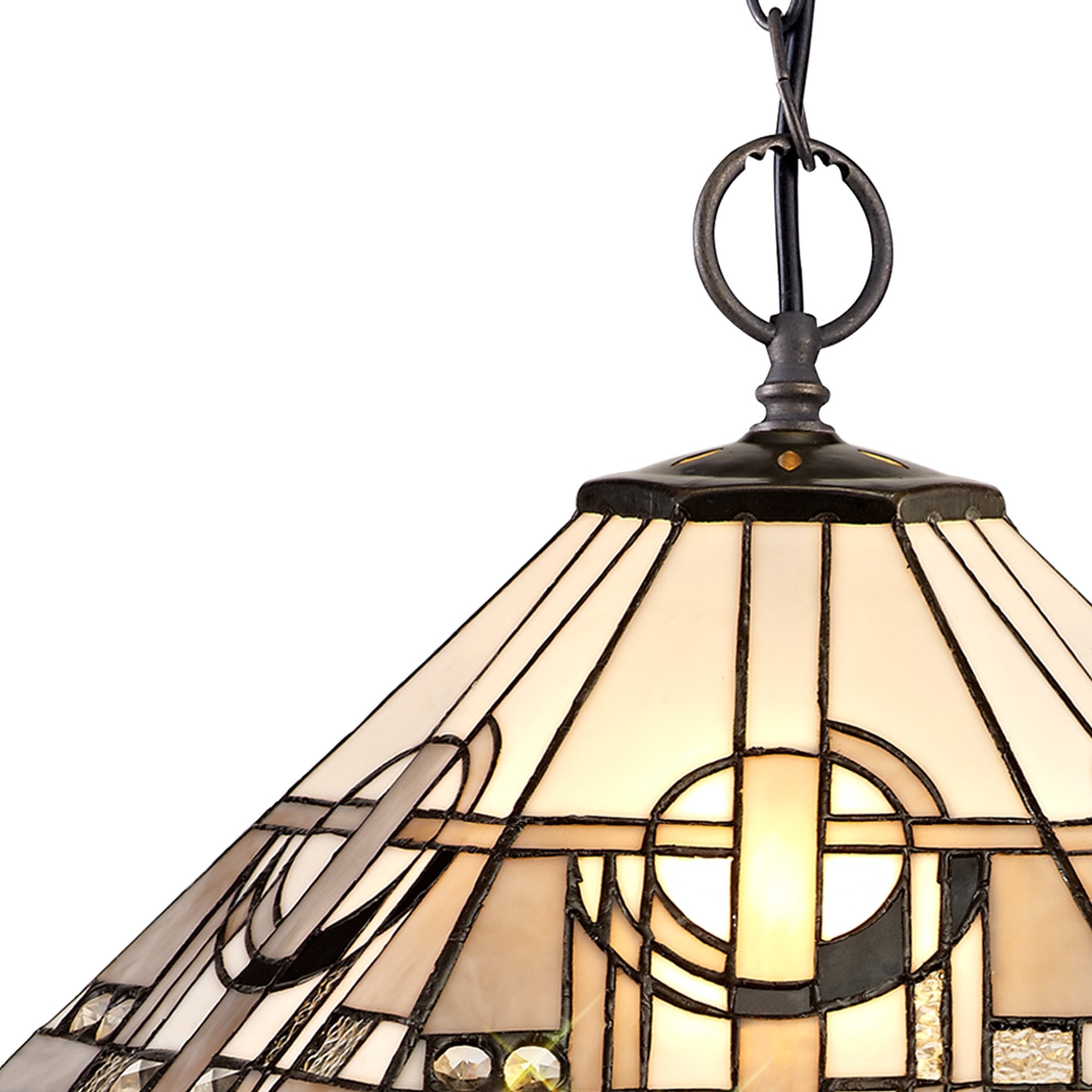 NLK00259 Azure 2 Light Down Lighter Pendant With 40cm Tiffany Shade White/Grey/Black/Clear Crystal/Aged Antique Brass