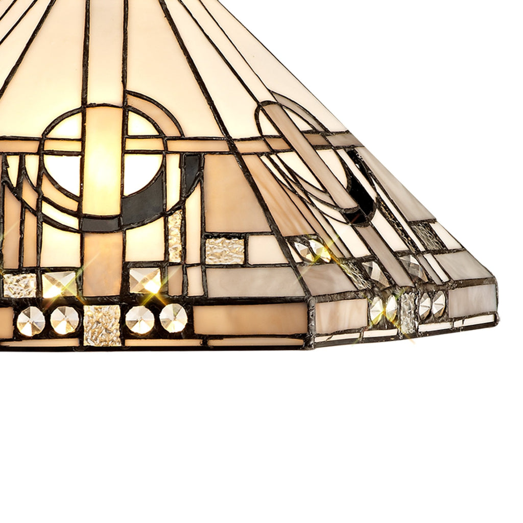 NLK00259 Azure 2 Light Down Lighter Pendant With 40cm Tiffany Shade White/Grey/Black/Clear Crystal/Aged Antique Brass
