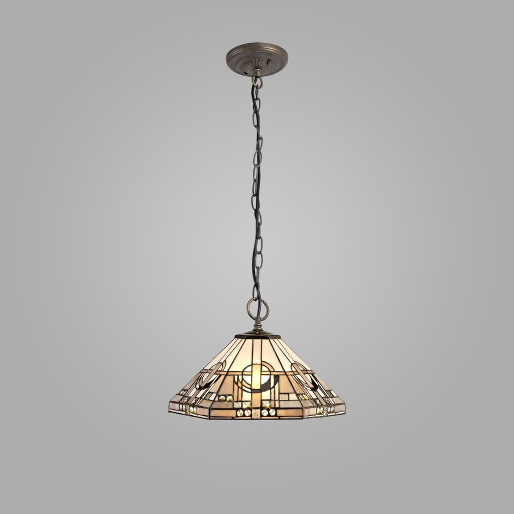 NLK00269 Azure 3 Light Down Lighter Pendant With 40cm Tiffany Shade White/Grey/Black/Clear Crystal/Aged Antique Brass