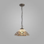 NLK00269 Azure 3 Light Down Lighter Pendant With 40cm Tiffany Shade White/Grey/Black/Clear Crystal/Aged Antique Brass
