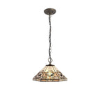NLK00269 Azure 3 Light Down Lighter Pendant With 40cm Tiffany Shade White/Grey/Black/Clear Crystal/Aged Antique Brass