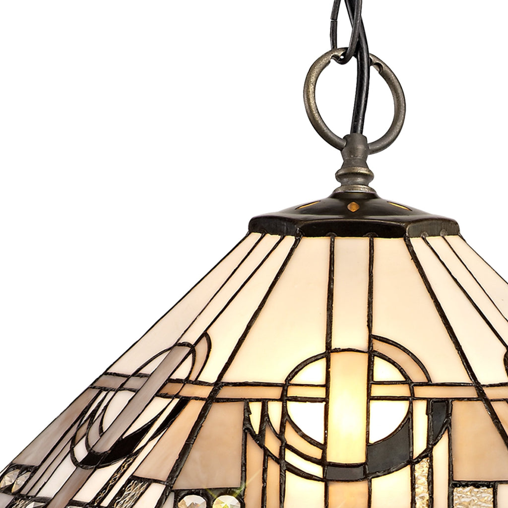 NLK00269 Azure 3 Light Down Lighter Pendant With 40cm Tiffany Shade White/Grey/Black/Clear Crystal/Aged Antique Brass