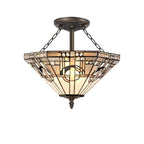 NLK00279 Azure 3 Light Semi Ceiling With Tiffany Shade 40cm Shade White/Grey/Black/Clear Crystal/Aged Antique Brass